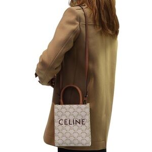 SOLD! Celine Mini Cabas Crossbody Tote Bag Triomphe Canvas Leather  in Box